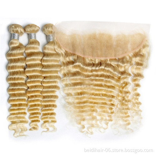 613 hair deep wave bundles blonde virgin remy hair cuticle aligned raw unprocessed human hair russia blonde
